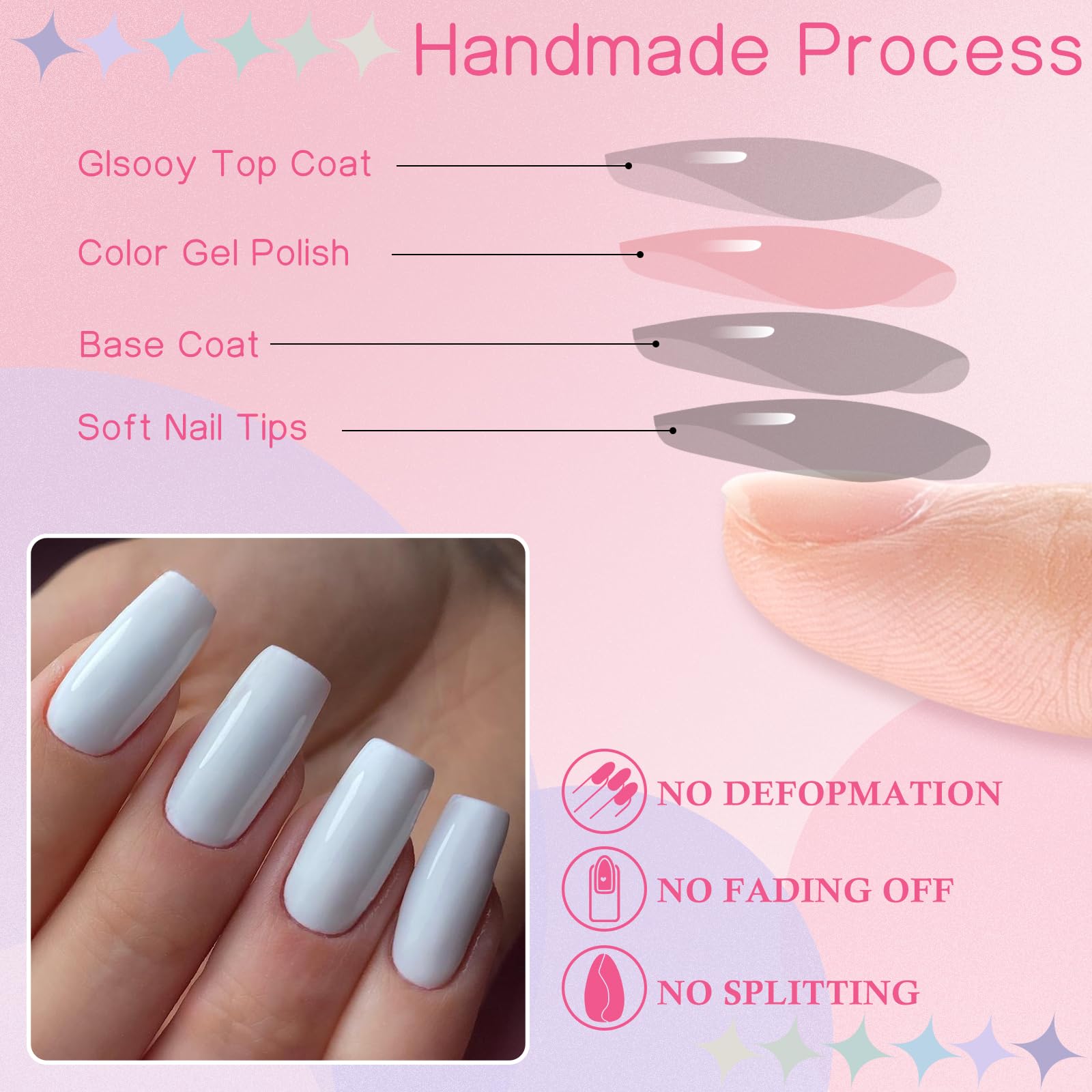 LuckForever 240pc White Square Press on Nails, Glue on Press on Nails, 10 Sizes, 1 Set, 240 Items, 240 Pieces, 1 Pack - Image 3