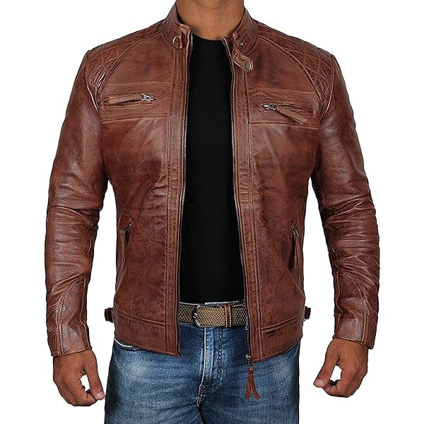 Febzo Fashions Leather Jacket Menswear - Cafe Bike Racer