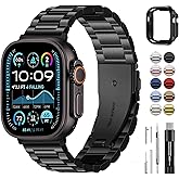 Fullmosa Metal Band Compatible with Apple Watch Bands Ultra3 2 1 49mm, Stainless Steel Strap iWatch Band with Case for Apple Watch, Black