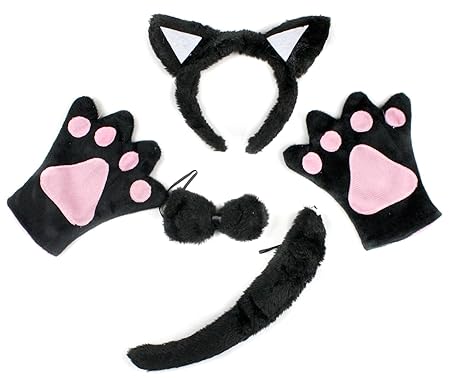 Petitebelle Black Cat Headband Bowtie Tail Gloves 4pc Children Costume (Black)