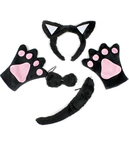 4-Piece Halloween Black Cat Costume For Girls Kitty Costumes Accessories For Kids Headband, Tail, Bow Tie Necklace, Tutu