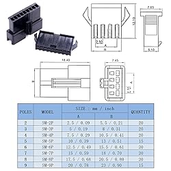 Glarks 1940Pcs 2.5mm Pitch 2/3/4/5/6/7/8/9 Pin Male