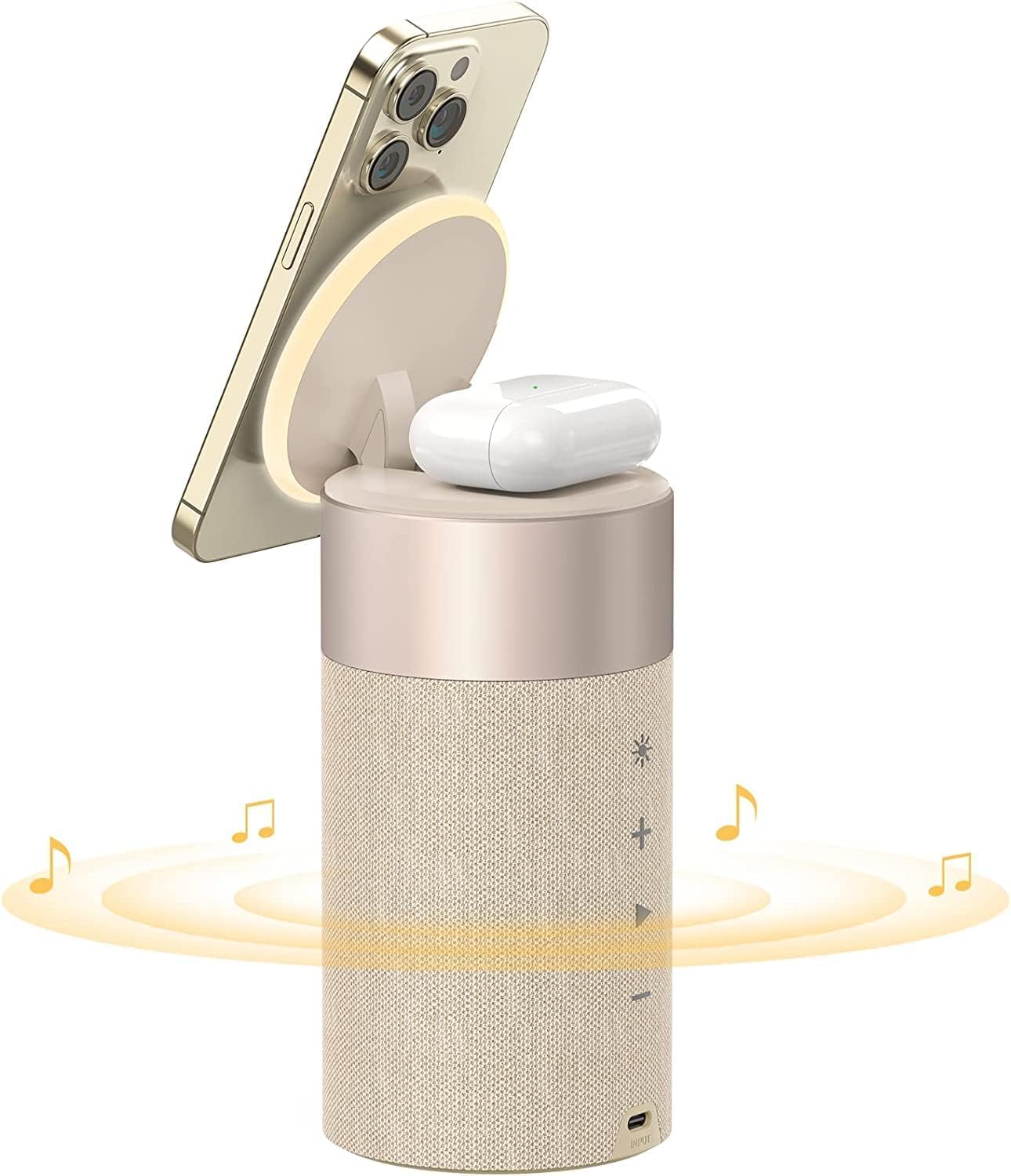 COLSUR Bluetooth Speaker, Wireless Charger, Bluetooth Speakers with Night Light, 2 in 1 Wireless Charging Station for iphone16/15/14/13/12 Series, for Air-Pods Pro/3/2（Gift Ideal）