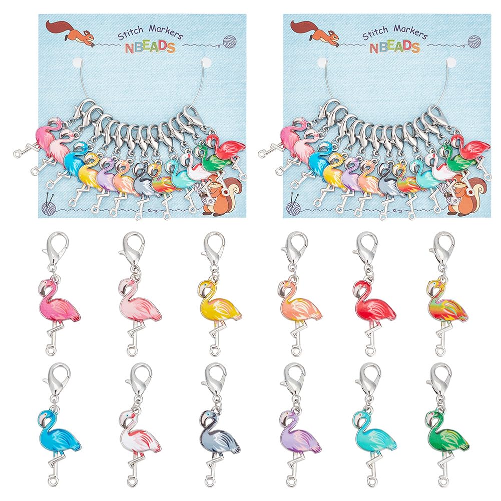 NBEADS 24 Pcs Flamingo Stitch Markers, Enamel Alloy Crochet Stitch Marker Charms Removable Lobster Claw Clasps Stitch Marker for Knitting Weaving Sewing Jewelry Making — image 1