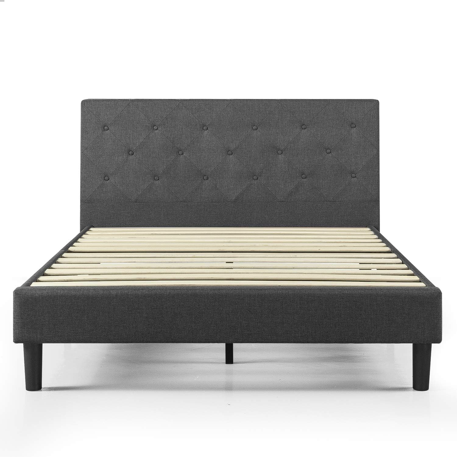 ZINUS Shalini Upholstered Platform Bed Frame / Mattress Foundation / Wood Slat Support / No Box Spring Needed / Easy Assembly, Dark Grey, Queen: Furniture & Decor