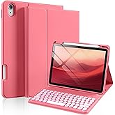 SZPSGC Keyboard Case for iPad A16 11th Generation 11 Inch 2025, iPad 10th Generation 10.9 Inch 2022, 7 Colors Backlit Wireless Detachable Folio Keyboard Cover with Pencil Holder, Red