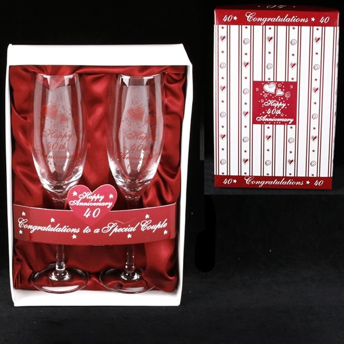 40th Ruby Wedding Anniversary Champagne Glasses Gift Amazon.co.uk