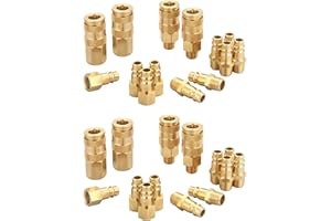 T TANYA HARDWARE Brass 1/4 Inch NPT High Flow Air Coupler and Plug Kit, Air Hose Quick Connect Adapter, V Style, Air Compressor Fittings, (28 Piece)