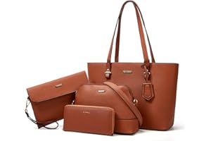 LOVEMATCH Women Fashion Synthetic Leather Handbags Tote Bag Shoulder Bag Top Handle Satchel Purse Set 4pcs