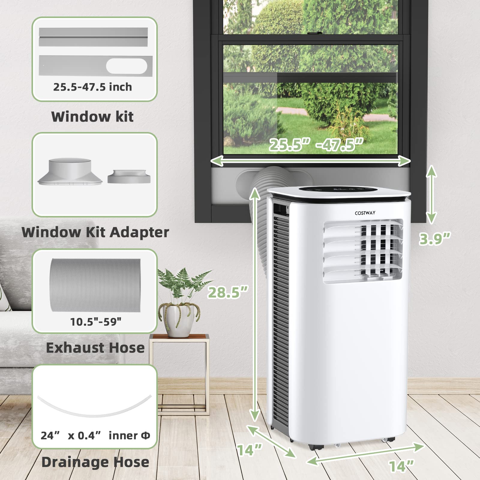 COSTWAY Portable Air Conditioner, 9000BTU Personal Air Conditioner with 2 Wind Speeds, Remote