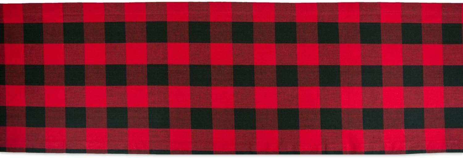 DII Classic Buffalo Check Tabletop Collection for Family Dinners, Special Occasions, Barbeques, Picnics and Everyday Use, 100% Cotton, Machine Washable, Table Runner, 14x72, Red & Black: Home & Kitchen