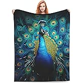 Turamurra Peacock Feathers Blanket Gifts for Girls Women Men Decor for Home Bedroom Living Room Sofa Office Car, Soft Cozy Fuzzy Lightweight Throw Plush Blankets Green All Season 50"x60"