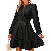 Simplee Womens Eyelet Long Sleeve Mini Dress 2025 Fall Boho Embroidery V Neck A Line Casual Short Party Dresses