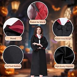 iMiibel Wizard Robe with Hooded, Black Wizard Cloak