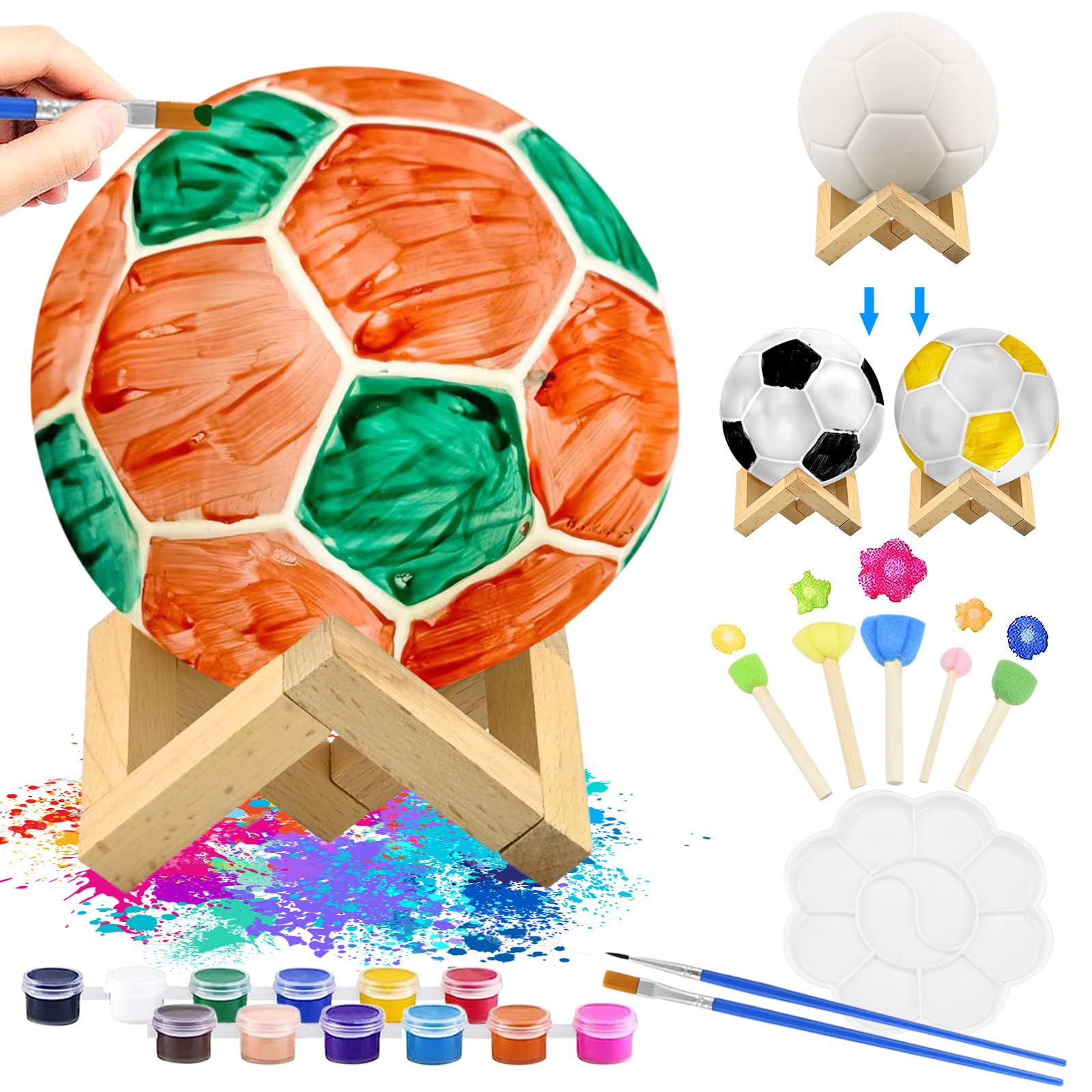 RAINPOP DIY Arts and Crafts Football Lamp Art Kit,Paint Your Own Football Lamp Lamp Kit 3D Night Light Painting Craft Kits for Girls Boy Gifts Toys for Birthday Presents