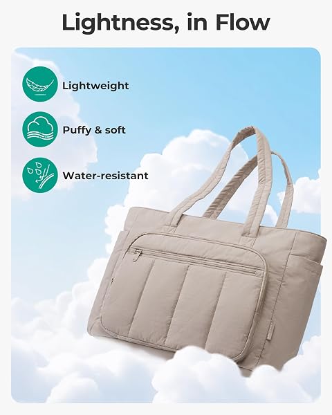 BAGSMART TOTE BAG FOR WOMEN, 2 SET PUFFER TOTE BAG WITH ZIPPER, QUILTED NURSE HANDBAGS FOR WORK TRAVEL COLLEGE, GREEN
