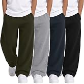 YooAurvox 4 Pack Boys' Wide Leg Pants Baggy Active Sweatpants | Lightweight Elastic Waist Joggers with Pockets, Casual Open Bottoms, Back to School Clothes, Fall Outfits for Kids 7-16 Years