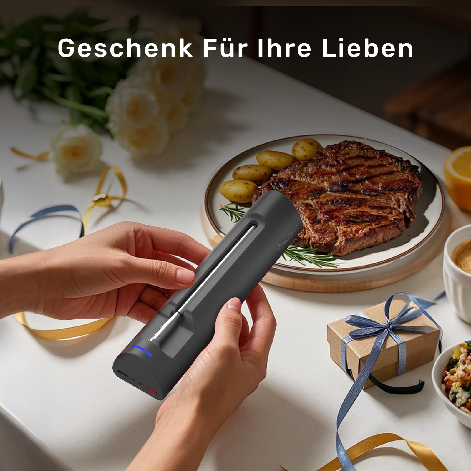 Meatmeet S Pro Fleischthermometer Kabellos mit Bluetooth, 6 Temperatursensoren arbeiten gleichzeitig, ±0,1°C Genauigkeit, App-Überwachung mit Timer und Alarm, IP69 wasserdicht und ölbeständig 8