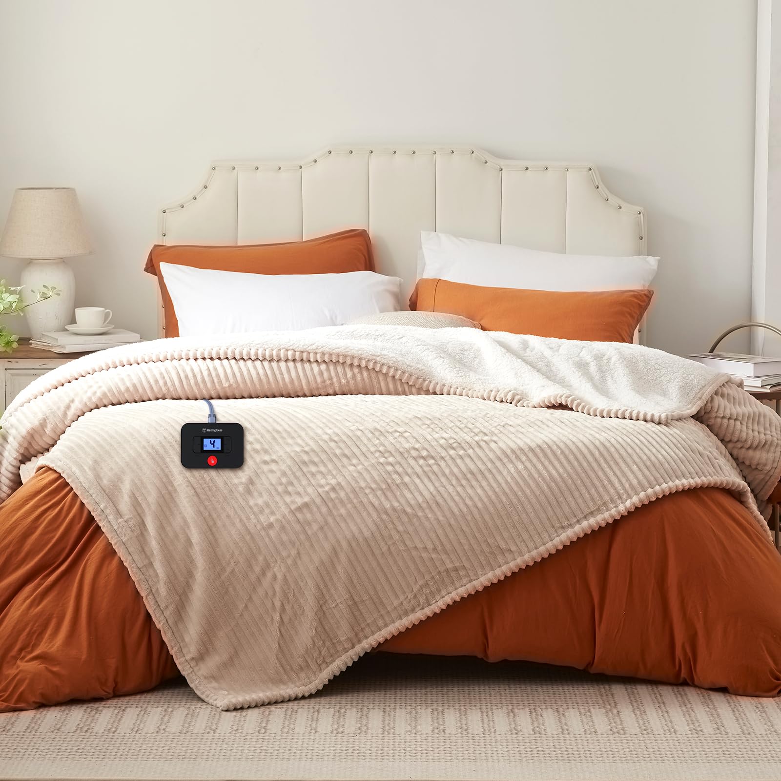 Photo 1 of Westinghouse Twin Size Electric Blanket, Flannel to Sherpa Reversible Heated Blanket Twin with 10 Heating Levels & 1-12 Hours Auto Shut Off, Fast Heating & Machine Washable, 62x84 Inch, Beige