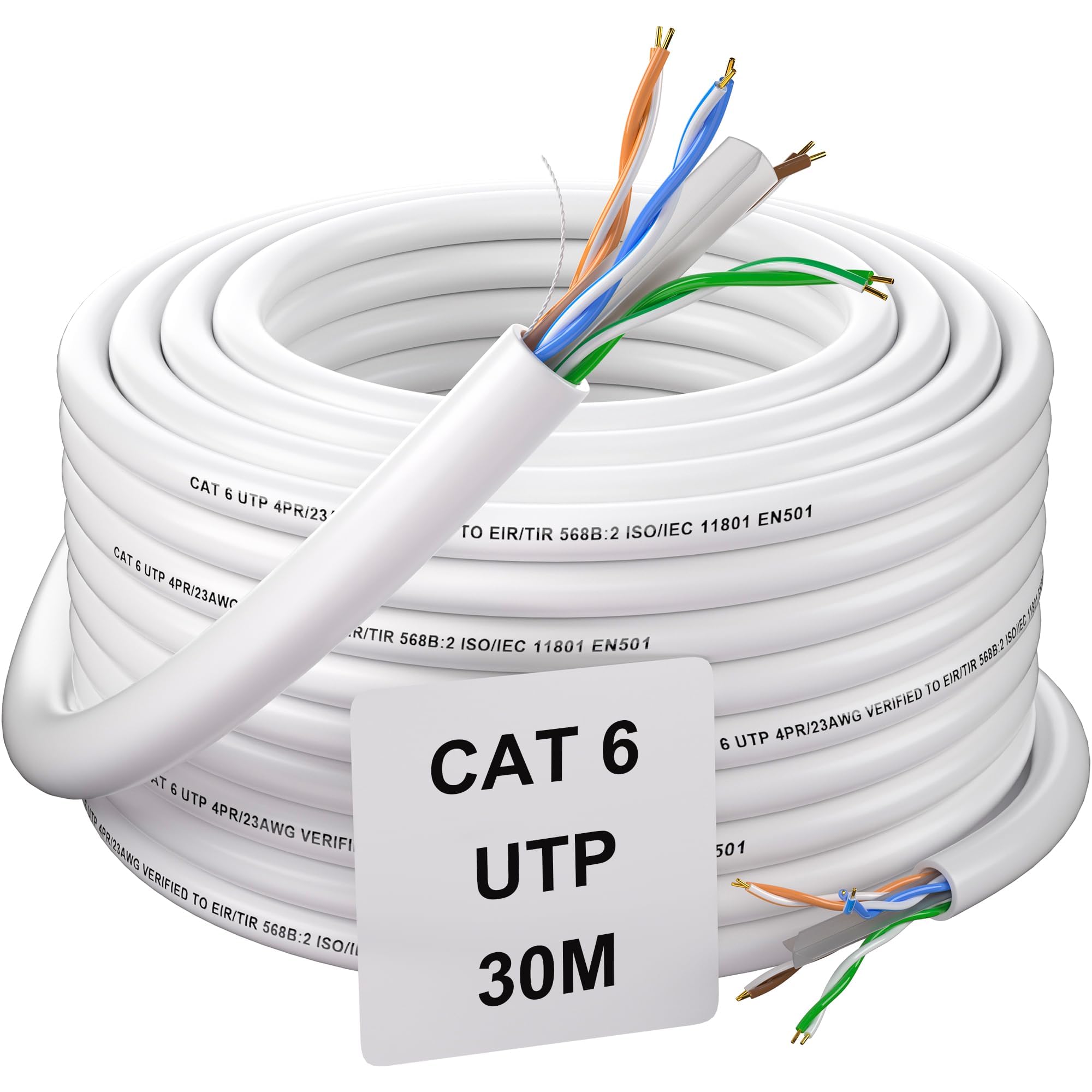 Soibke Cat 6 Ethernet Cable 30m - Weatherproof LAN Network High Speed Gigabit RJ45 UTP 23AWG Installation for Internet - White — image 1