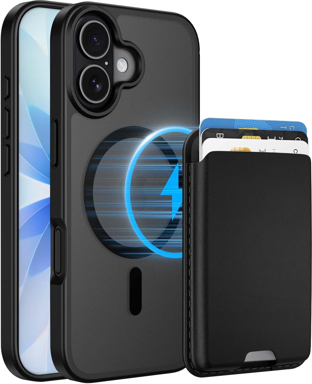 Ntwinro Magnetic for iPhone 17 Case with Detachable Wallet, Compatible with MagSafe, Credit Card Holder with Slim Shockproof Protective Phone Cover, Black
