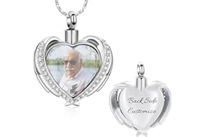 Imrsanl Cremation Jewelry Angel Wing Heart Urn Pendant Necklaces for Women Crystals Urns for Human Ashes Memorial Locket Keep