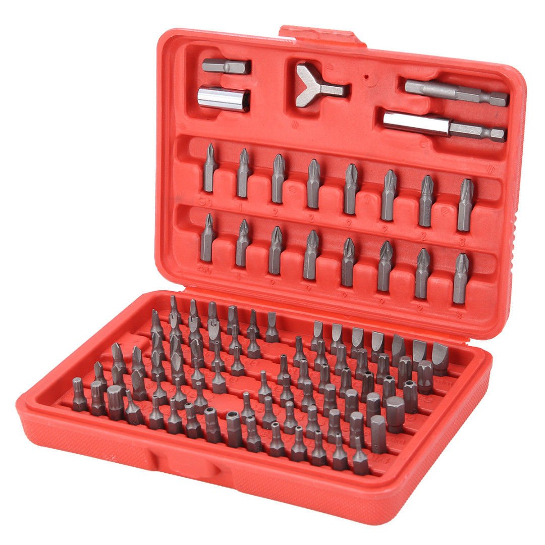 NUZAMAS 100 Pieces All Purpose Power Bit Set Includes Extension Hex Bar, Slotted, Crosspoint, Hex, Star, Tri Wing, Square, Spanner, Spline and Butterfly bits