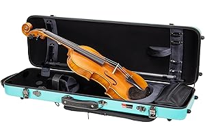 Crossrock Poly Carbon Oblong Violin Case for 4/4 Full-Size | Matte Mint Blue Finish, Hygrometer, Music Pouch, Accessory Storage – Lightweight Hard Shell
