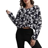MATEAM Womens Workout Tops Casual Sweatshirt Long Sleeve Cropped t Shirts Crewneck Loose Fit Clothing for Women Trendy