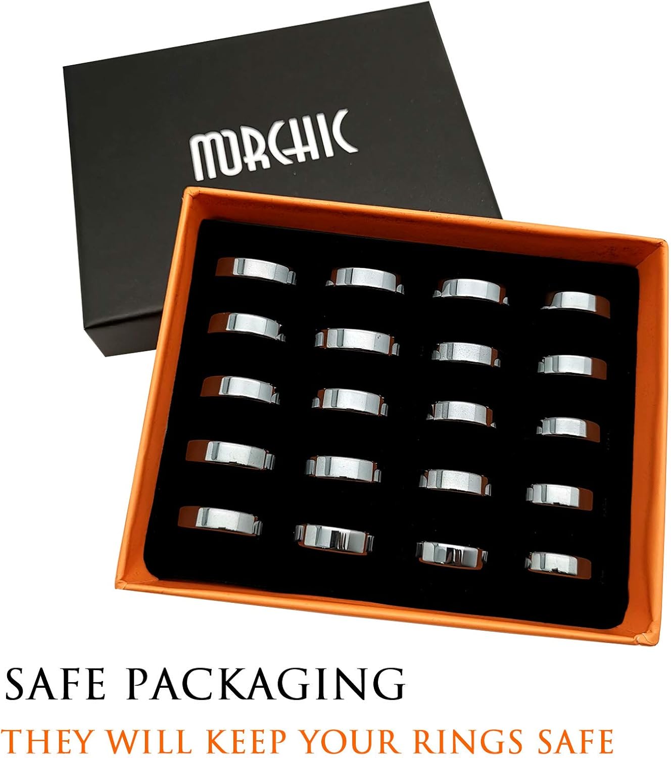 Morchic 20Pcs Hematite Stone Flat Band Rings for Women Men Unisex, Anxiety Balance Root Chakra 6mm Thick (Pack of Mixed Size): Clothing