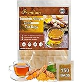 Premium Turmeric Ginger Cinnamon Tea Bags Organic, Turmeric Ginger Herbal Tea, 150 TeaBags, 100% Natural, Hand-made Blend, No Sugar, No Caffeine, No Gluten, Vegan