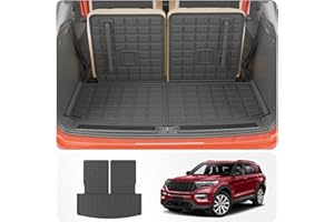 Thinzyou Cargo Mat Compatible with 2020-2025 2026 Ford Explorer Trunk Mat Cargo Liner Seat Back Cover Protector TPE All Weather Trunk Liner 2025 Explorer Accessories (Trunk Mat with Backrest Mats)