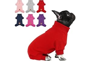 cyeollo Dog Pajamas Turtleneck Thermal Dog Pjs Fleece Stretch Jumpsuits Warm Pet Clothes Doggie Outfits for Small Dogs Color Red