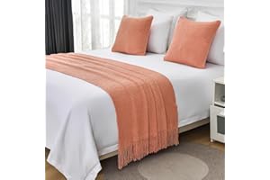 WLYCSYP Knit Bed Runners for King Size Bed, Solid Color Bed Scarf with Tassel, Luxury No Fading Bed Throw Blanket for Bedroom Home Hotel-C||65X230cm