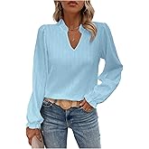 MakeMeChic Women's Ruffle Puff Long Sleeve Blouse V Neck Business Work Shirt Tops