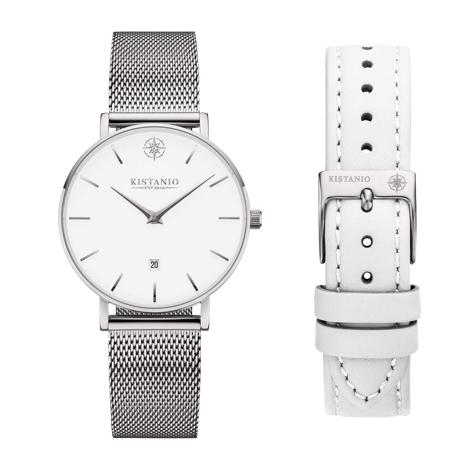 Kistanio Petit SI-WH-M-L-WH Women's Watch with Sapphire Glass and Milanese Strap + Extra Leather Strap