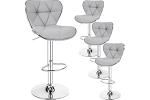Yaheetech Bar Stools Set of 4, Island Chairs Shell Back, PU Leather Adjustable Barstools, Swivel Barstools with Footrest for Home Kitchen, Light Gray