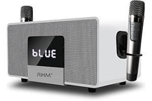 RHM K222 Karaoke Machine, Bluetooth Speaker with 2 UHF Wireless Microphones, 5 Music Modes, Support Optical, Bluetooth, AUX, USB, PC, Wooden Party Speaker for TV, Home Party, Karaoke, Meeting