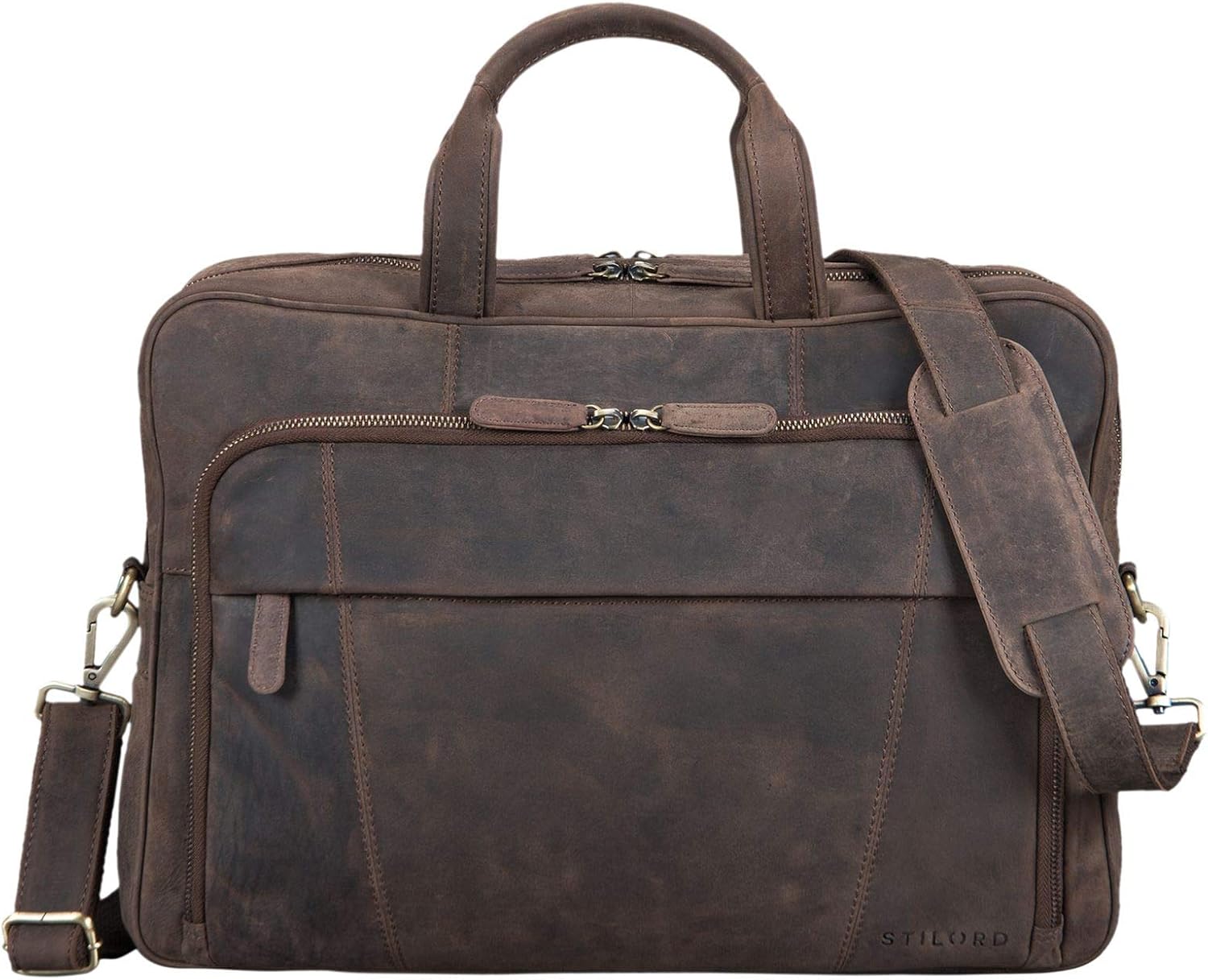 STILORD 'Jaron' Large Shoulder Bag Leather Men Women XL Laptop Bag 15.6 inches College Bag Portfolio Business Bag Genuine Leather - Image 4