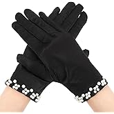 Trinkrittey Black Short Satin Gloves Wedding Tuxedo Pearl Glove Uniform Glove for 1920s Fashion Accessories Floral Tea Party