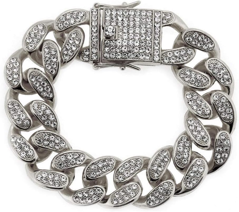 ApzzicCuban Link Bracelet Iced Out Miami Gold Plated Hip Hop Full CZ Prong Diamond Bracelet with Giftbox Cuban Link Anklets for Men Women
