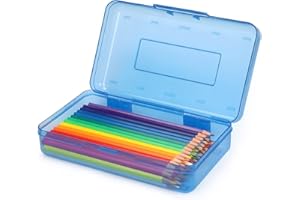 Tamaki 1 Pack Plastic Pencil Box Large Capacity Pencil Boxes Clear Boxes with Snap-tight Lid Stackable Design and Stylish Office Supplies Storage Organizer Box, Blue
