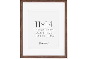 FUN MEMORIES 11x14 Picture Frame for Wall, 11 x 14 Photo Frames - Made of Solid Oak Wood & Tempered Real Glass, Rustic Wood 11 by 14 Frames for Home Decor, 11x14 Frame Matted to 8x10, Walnut Color, 1 Pack