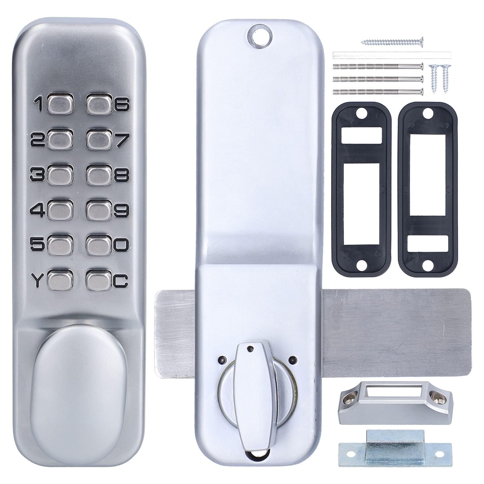 mumisuto Digital Door Lock, Keypad Combination Lock, Chrome Mechanical Code Door Lock for Access Restriction Latch Keyless Entry Anti Theft Codes Lock for Home Gates Office