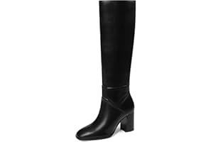 EQAUDES Knee High Boots Women Fall Winter Faux Suede Square Toe Chunky Block Heel Wide Calf Boots Fashion Side Zipper Long Boot