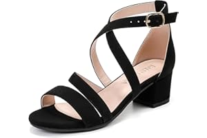 LAURMOSA Girls Sandals Chunky High Heel Strappy Open Toe Ankle Strap Dress Shoes for Little Big Kids in Wedding Party