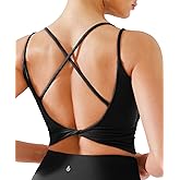 BRXL Womens Twist Back Sports Bra Buttery Soft Low Impact Yoga Bra Removable Pads Scoop Neck Crop Top Pilates Lounge