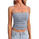 Darong Women Padded Double Lined Ruched Tank Tops Bulit in Bra Summer Spaghetti Strap Going Out Crop Tank Shirts