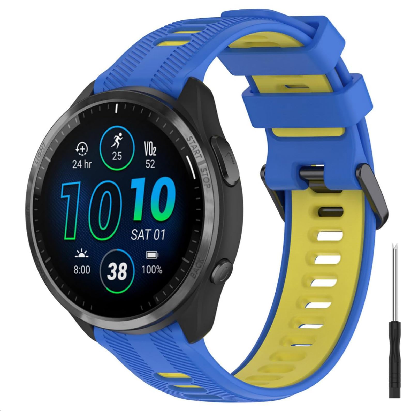GIOPUEY Strap Compatible with Garmin Forerunner 965/955/945/745, Soft TPU Watch Strap, Strap Replacement [color stitching design] - blue/yellow