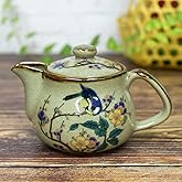 Kutani pottery teapot pot flowers and birds (with tea strainer)